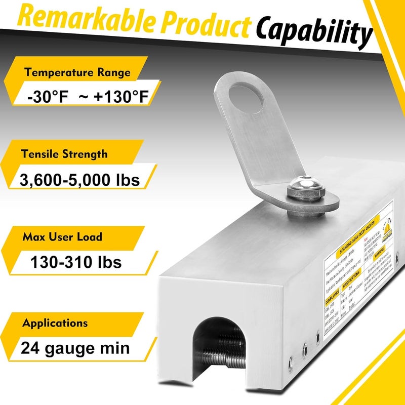 Anrain Standing Seam Roof Anchor, Roof Clamp Anchor Fall Protection Kit, 360° Swivel Non-Penetrating Design, 5000lbs Strength, Lightweight Aluminum, OSHA Compliant for Metal Roofs - Image 4